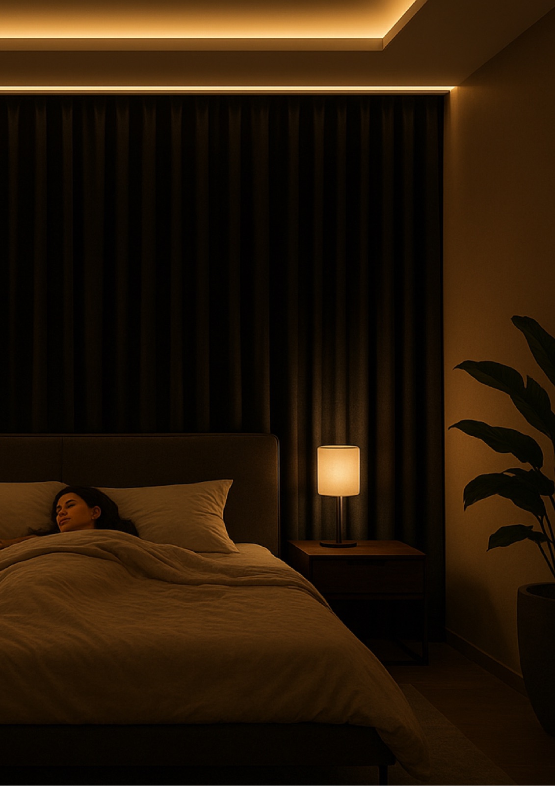 Abgedunkeltes Schlafzimmer mit warmem Licht